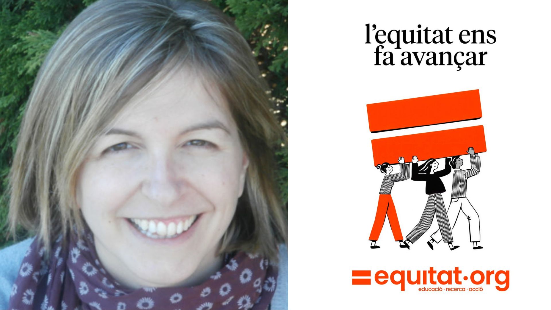 Elisabeth Pladevall i el logo de l'entitat equitat.org
